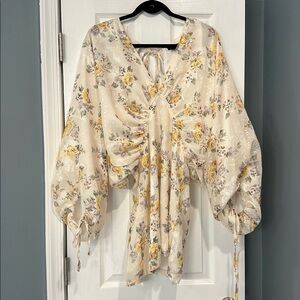 Floral Ruched Blouse with Balloon Sleeves
